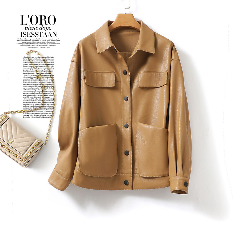 海宁皮夹克女外套短款宽松绵羊皮夹克2026新款加大码真皮衣小个子