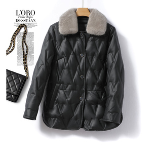 羽绒服女常规款水貂毛领黑色显瘦皮衣女真皮2025新款白鸭绒女外套