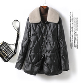 海宁皮衣女黑色水貂毛领真皮夹克白鸭绒2025新款 外套绵羊皮羽绒服