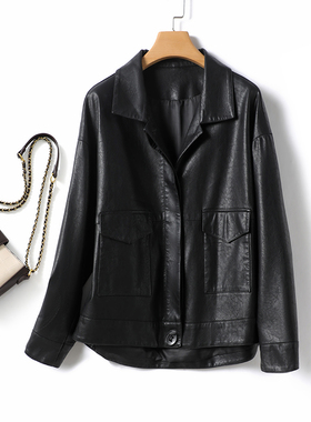 皮衣女真皮外套常规黑色韩版宽松加大码皮夹克2025海宁新款绵羊皮