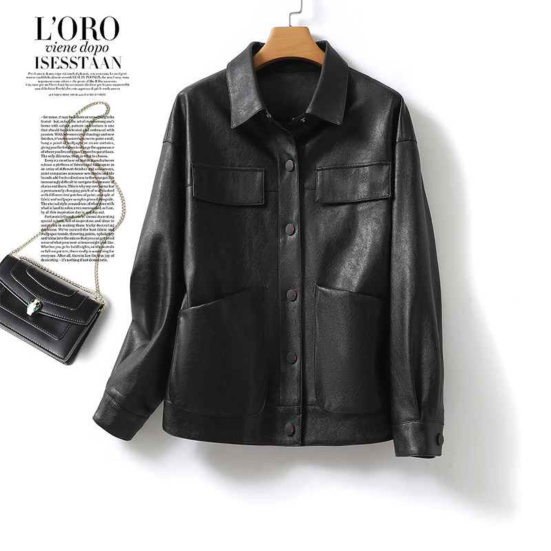 皮衣外套女短款黑色宽松百搭绵羊皮海宁真皮2026新款加大码皮夹克