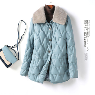 羽绒服皮衣 真皮夹克白鸭绒2025新款 绵羊皮女外套貂毛领韩版 加大码