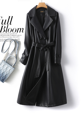 海宁皮衣女中长款黑色显瘦收腰气质真皮春秋新款高级感外套绵羊皮