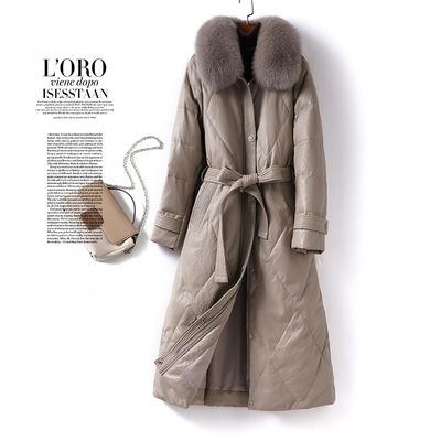 羽绒皮衣中长款收腰气质狐狸毛领