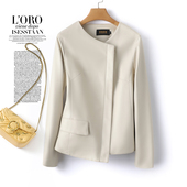 春秋绵羊皮真皮夹克 米白气质小个子海宁新款 皮衣女短款 外套修身