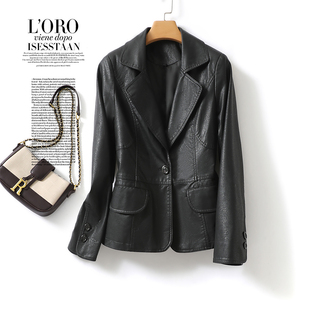 气质西装 显瘦外套海宁真皮2025新款 绵羊皮 黑色修身 皮衣女西服短款