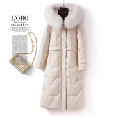 皮羽绒服女中长款 连帽狐狸毛领海宁绵羊皮外套2025新款 高端真皮衣