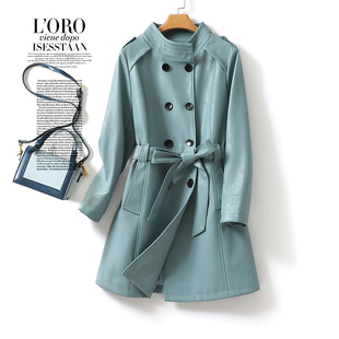 皮衣女中长款系带收腰气质绵羊皮海宁2026新款高级感真皮女士外套