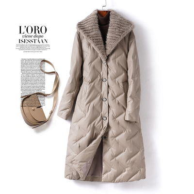 羽绒服女中长气质水貂毛领绵羊皮