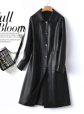 绵羊皮外套女中长款翻领黑色显瘦气质海宁真皮2025秋冬新款女皮衣