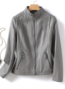 绵羊皮女外套短款立领修身显瘦女真皮海宁2025年新款女皮衣小个子