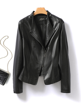 皮衣女短款修身显瘦小外套绵羊皮2025海宁新款黑色真皮机车小个子