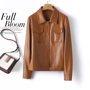 真皮衣女短款外套翻领韩版休闲小个子皮夹克2026新款海宁绵羊皮女