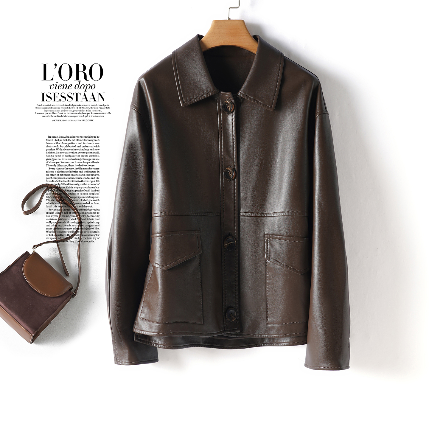 常规款翻领休闲高级感女皮衣外套