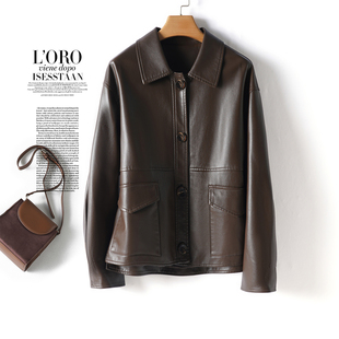 真皮衣外套女常规款翻领休闲时尚高级感绵羊皮2025新款秋冬皮夹克