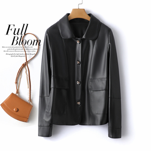绵羊皮 小个子皮夹克2026海宁单皮新款 皮衣女真皮短款 外套黑色韩版