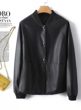 皮衣女短款外套韩版休闲黑色加大码小个子2025海宁新款绵羊皮夹克