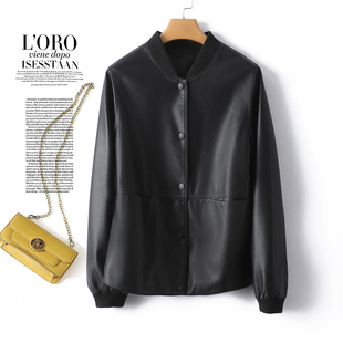 皮衣女短款外套韩版休闲黑色加大码小个子2025海宁新款绵羊皮夹克