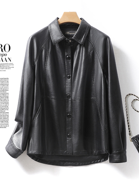 绵羊皮女外套短款翻领黑色显瘦海宁真皮2025单皮新款加大码女皮衣