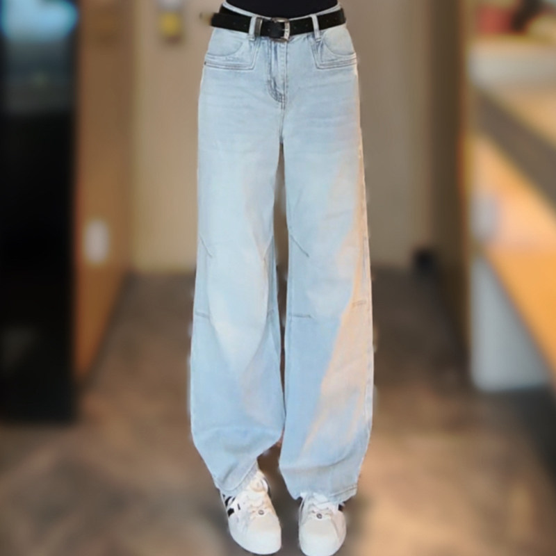 春季新款时尚韩版高腰牛仔裤女士水洗蓝色休闲薄款直筒长裤工装裤 - 叫我米米出品