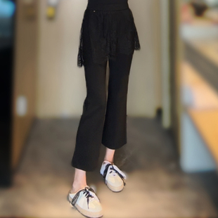 假两件蕾丝裙裤 时尚 女士显瘦百搭黑色休闲裤 九分裤 春季 喇叭裤 新款