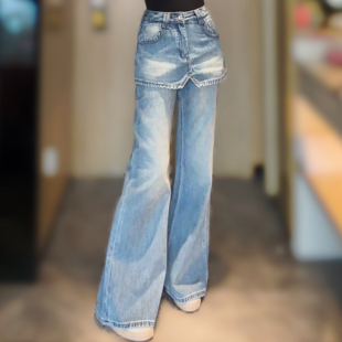 高腰牛仔裤 时尚 女士休闲百搭显瘦假两件裙裤 喇叭裤 薄 春季 长裤 新款