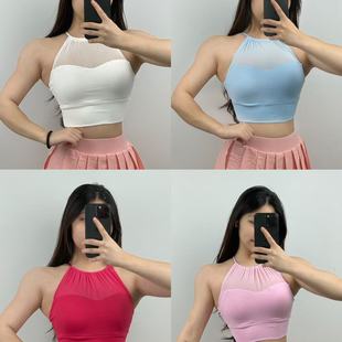 A058 前网纱细肩带美背一体杯性感大露背运动瑜伽52地上 时尚 款