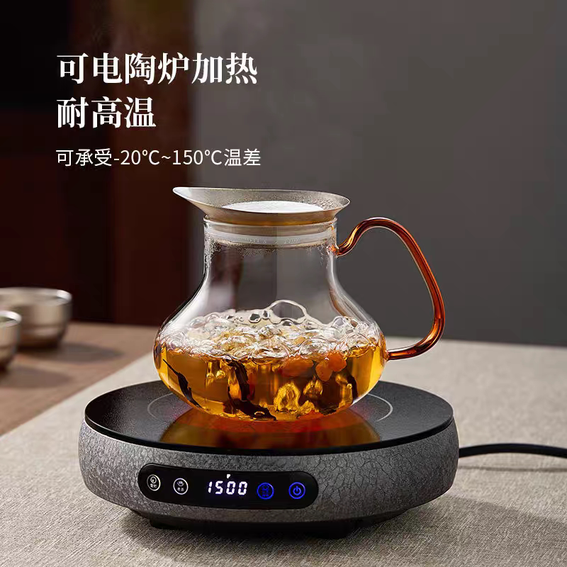 玻璃茶壶纯钛盖家用泡茶壶一体过虑茶水分离钛茶杯养生壶茶具新款