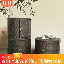 花园置物柜子室外收纳整理柜户外藤编阳台圆形防晒防水庭院储物柜