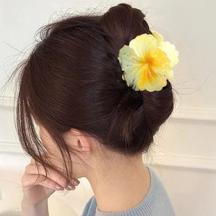 度假渐变扶桑花抓夹女高级感花朵发夹后脑勺盘发鲨鱼夹子头饰发卡