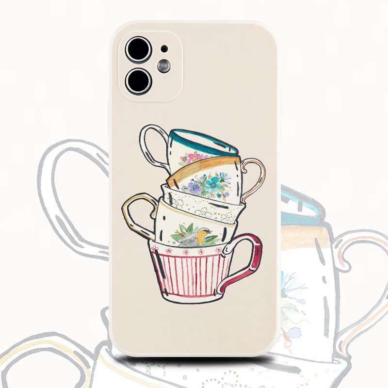 巷午 ins风杯子插画适用于苹果15红米note13华为mate60pura70opporeno12小米14u硅胶手机壳vivox100荣耀200p