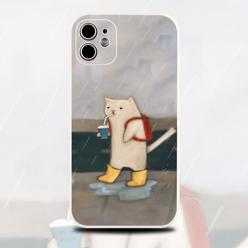 巷午 下雨猫咪适用于苹果15华为nova12/mate60p50荣耀magic5opporeno11小米14红米note13硅胶软手机壳vivox90