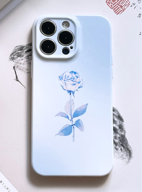 巷午 温柔蓝色玫瑰粉色适用于苹果14小米13u/vivox90OPPOfindx一加ace2华为mate50荣耀magic5全包亮面手机壳