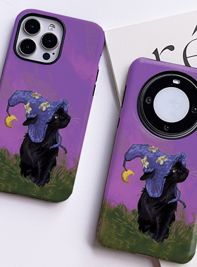 巷午 童话紫色猫咪适用于苹果15小米14三星s24u红米k70e华为mate60荣耀100/vivoiqoo12菲林手机壳oppofindx7u