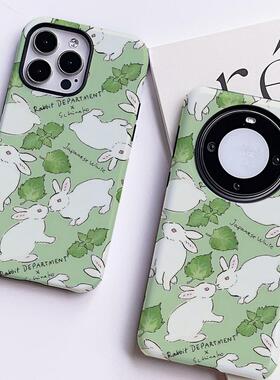 巷午 可爱绿色兔子华为pura70荣耀200vivos19p手机壳opporeno12一加ace3小米14u苹果15pro/16红米k60三星s24u