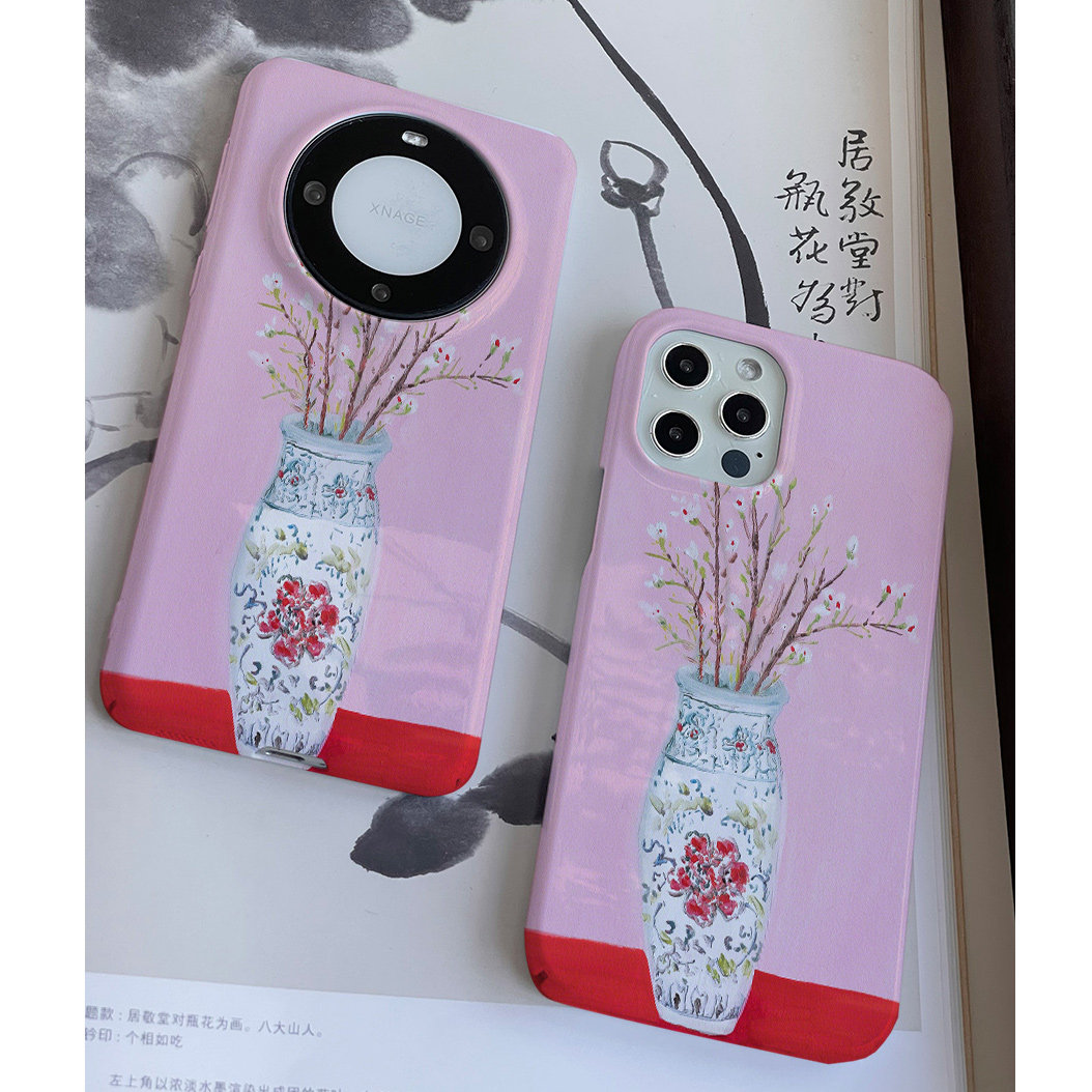 巷午 中式粉色花瓶苹果15小米14/vivoiqoo11OPPOa2p/一加11华为mate60p/nova10荣耀magic5/90p菲林亮面手机壳