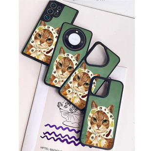 巷午 23m55晶瓷手机壳小米14pro防摔iPhone15 11三星s24u 油画风趣味猫咪苹果16华为m60pura70u苹果16