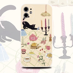 巷午 可爱餐桌猫咪适用于苹果16e华为mate70/nova13oppofindx8小米15硅胶手机壳vivox200荣耀300红米note14p