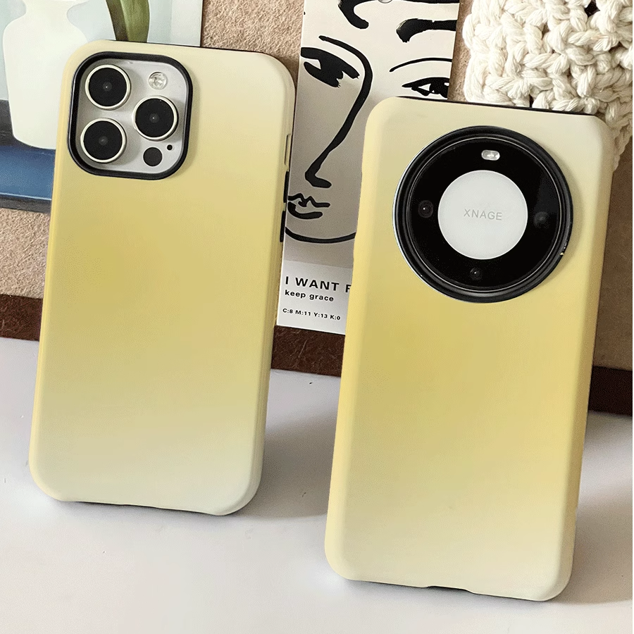 巷午 简约渐变温柔黄色苹果15小米14u华为mate60荣耀200p/vivox100二合一磨砂菲林手机壳oppofindx7三星s2423