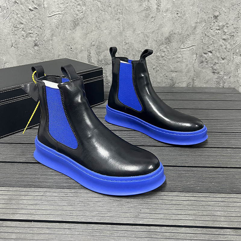 MENS AUTUMN NEW LEATHER CHELSEA BOOTS CASUAL VERSATILE HIGH TOP MARTIN BOOTS LAZY SLIP LEATHER BOOTS MEN