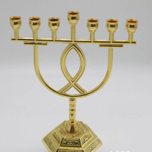 锌合金七头烛台以色列七头金灯台鱼形烛台蜡烛台节日烛台礼品