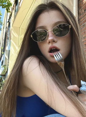 ALASYA复古高级感椭圆形金属墨镜女框防紫外线防晒太阳眼镜小脸