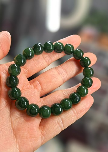 菠菜绿手串 和田玉特价