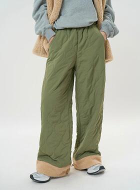 冬季夹棉保暖裤子小众设计葫芦纹摇粒绒加厚抗寒防风直筒休闲裤女