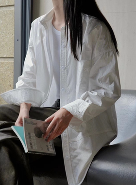 朋克风开衫新款韩版复古时髦休闲肌理感翻领衬衫宽松廓形长袖衬衣