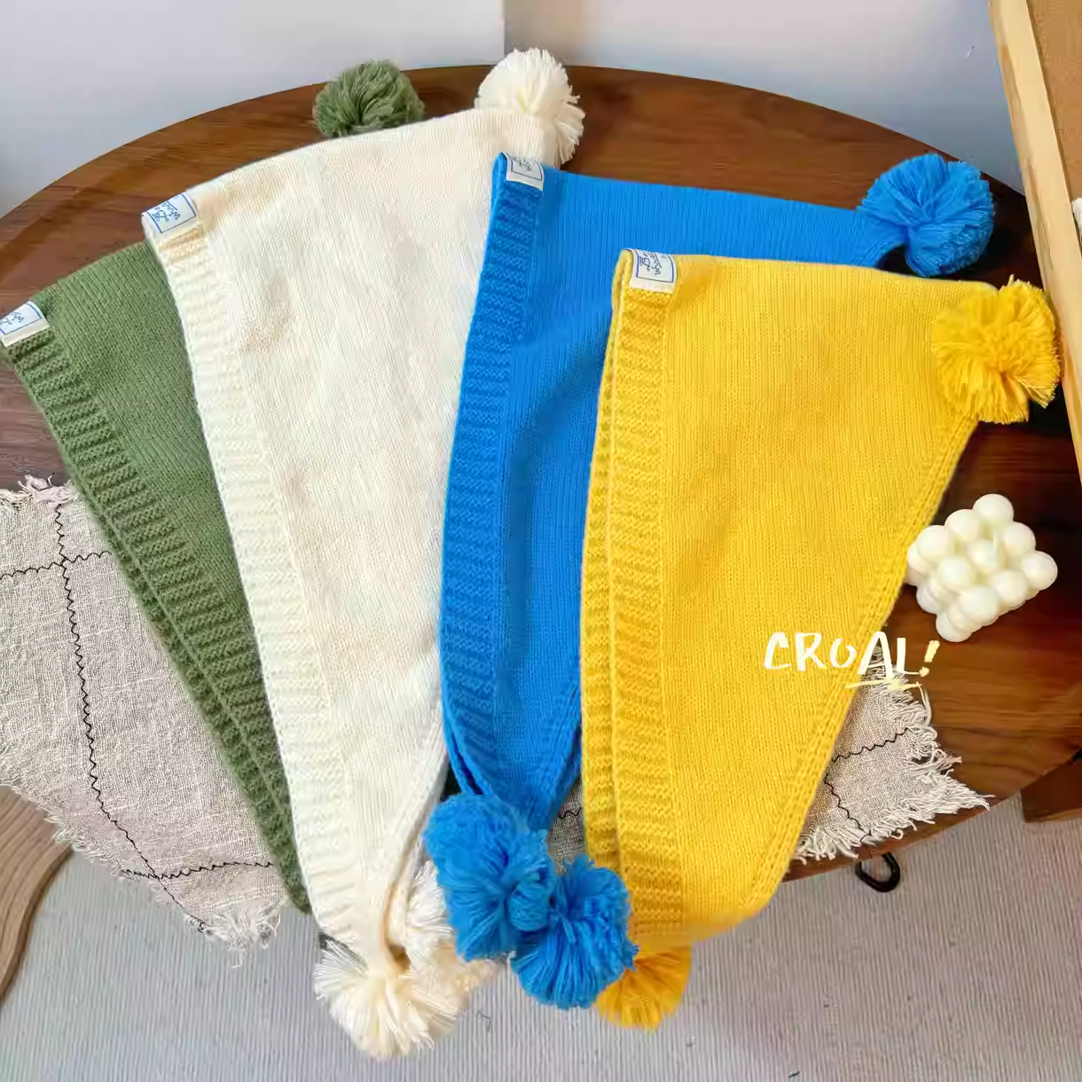 韩国可爱毛球针织三角巾秋冬儿童围巾披肩男女童宝宝防风围脖发带