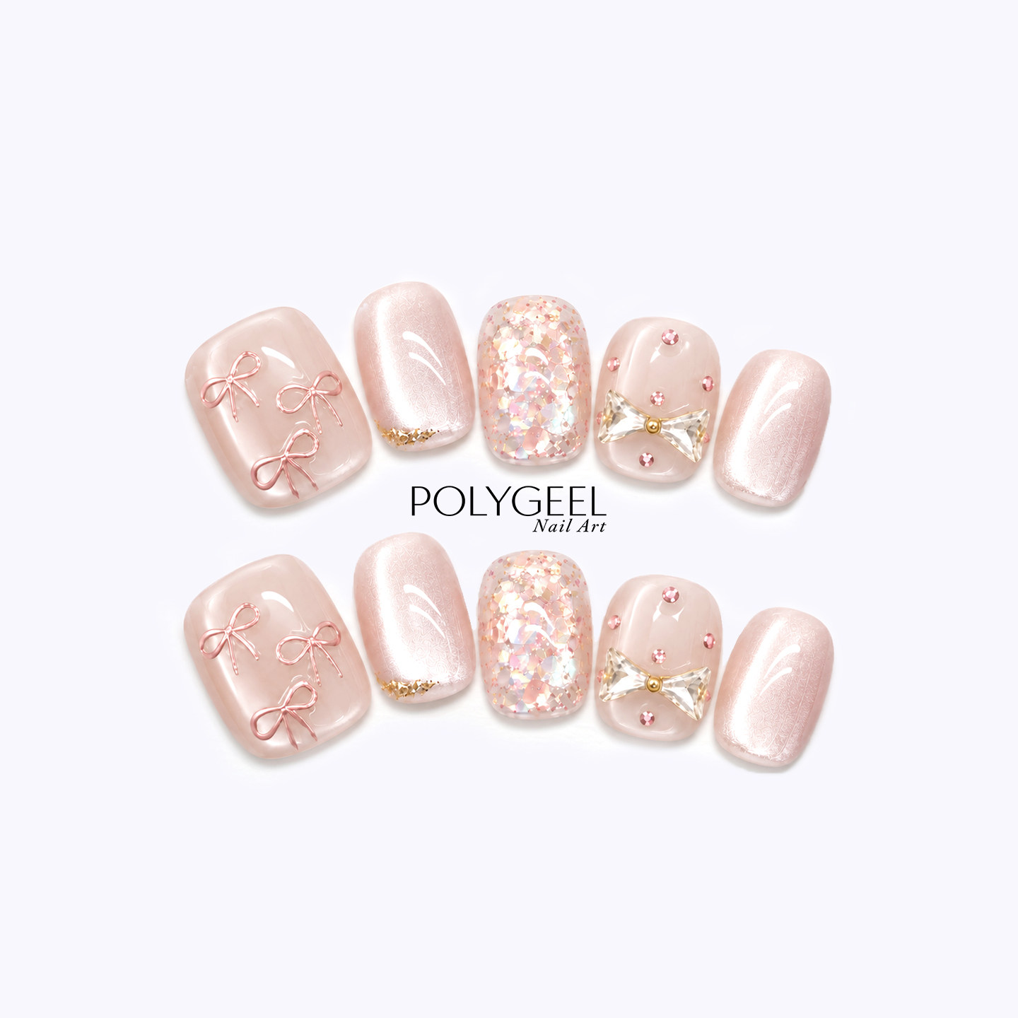 POLYGEEL纯手工穿戴甲可爱少女蝴蝶钻金箔猫眼简约短款显白美甲片