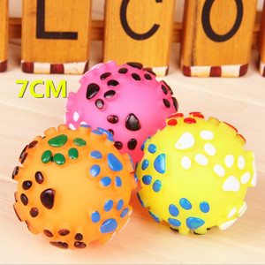 狗玩具 彩色球形搪胶宠物玩具脚印球狗狗玩具发声 泰迪狗玩具耐咬