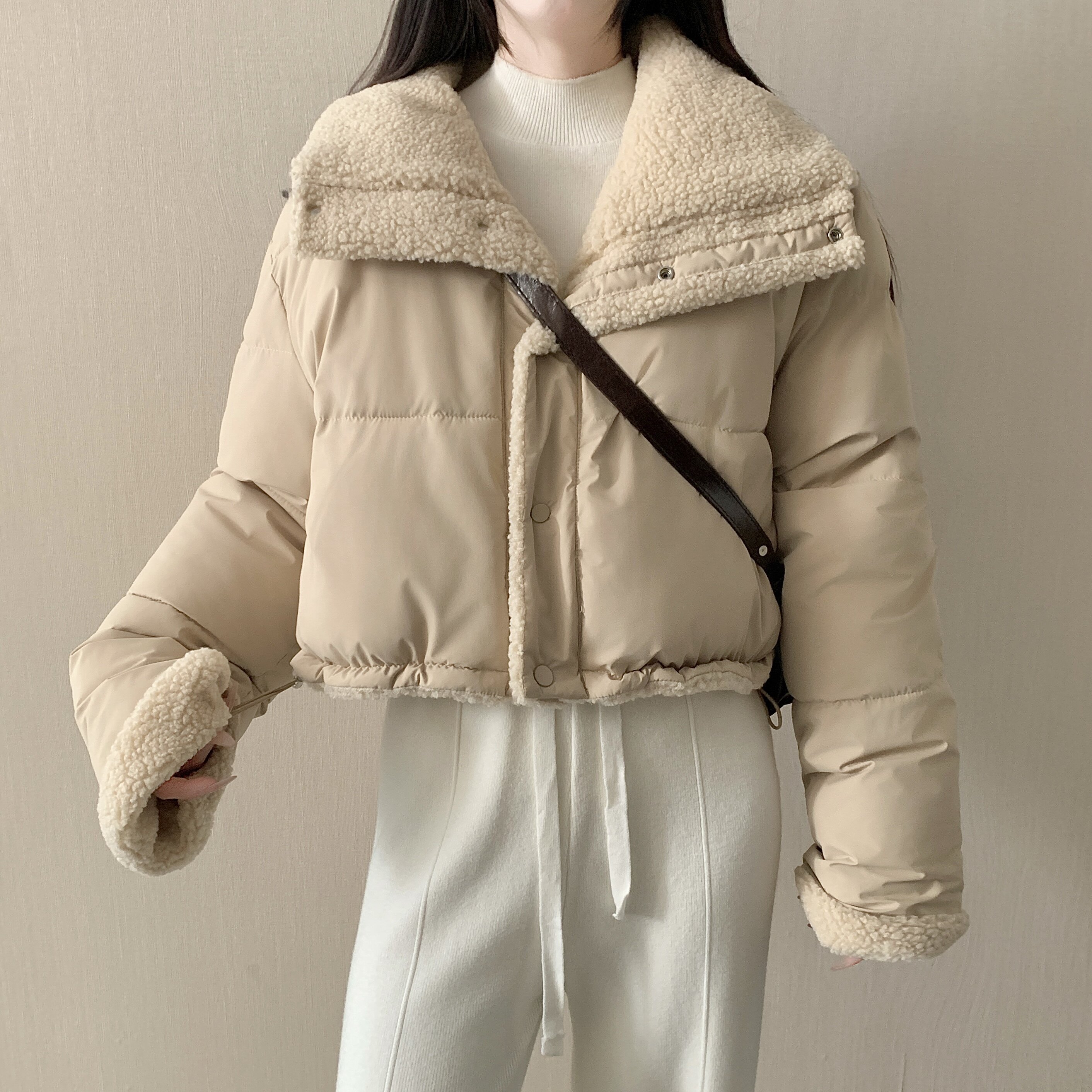 超好看羊羔绒羽绒棉服女2025冬新款小个子短款棉衣羊羔毛棉袄外套