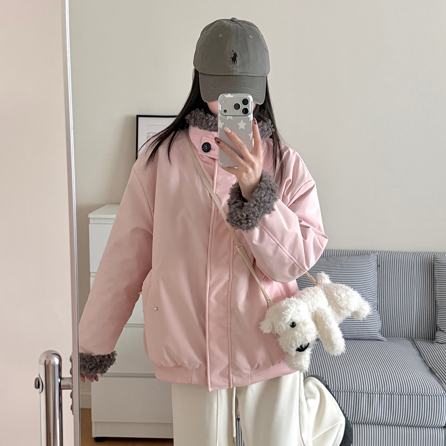 双面穿羊羔毛拼接夹棉袄子2026冬季新款宽松巨好看短款棉服外套女